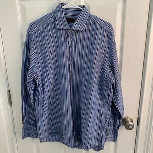 Etro Button Down Shirt Mens Size 42 Striped Blue Long Sleeves Preppy Dress Italy